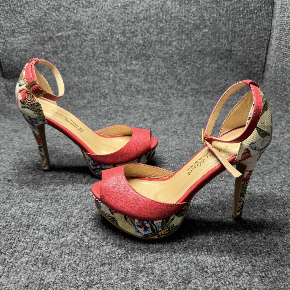 Patricia‎ Blancos Colombian Store Platform Heels Womens 35 Red Floral Butterfly